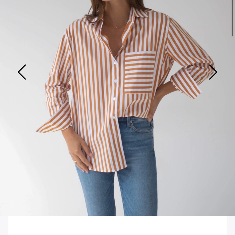 AYR the deep end shirt in a light apricot stripe size large.